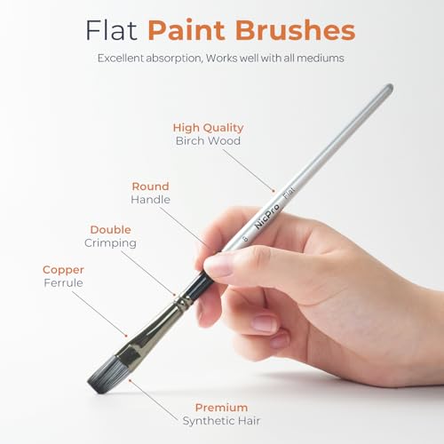 Image of Nicpro 10 PCS Flat Paint Brush Set, Art Painting Brushes for Acrylic, Watercolor, Oil, Gouache, Craft, Detail, Face Body Painting, Base Coating, Artist Paintbrush Kit for Kid & Adult