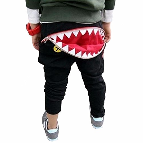 Sannysis Hose Jungen, Kinder Jungen Mädchen Zipper Hai Zähne Harem Hosen (110, schwarz)