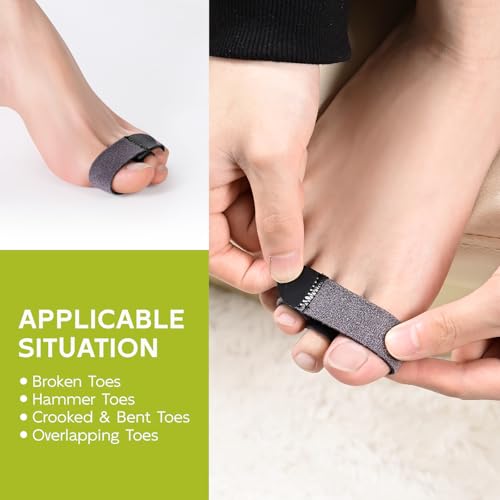 Image of Bukihome Hammer Toe Straightener - Reusable Fabric Toe Wraps Protect and Straighten Hammertoes - Toe Corrector for Men and Women - Realign Bent, Curled, Crooked, Claw, Hammer Toes (Dark Gray, 6 Pack)
