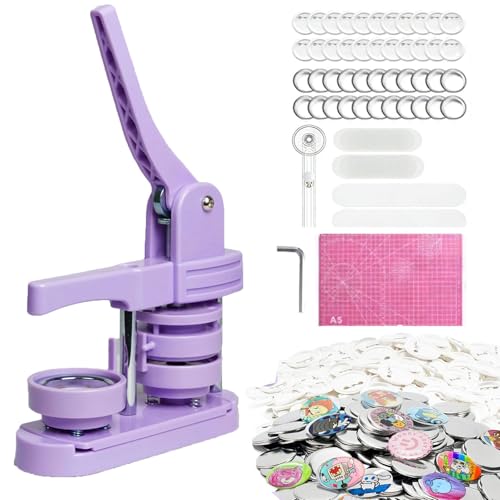SRUIOOR Buttonmaschine 58 mm Manuelle Buttonpresse Set ohne Montage inkl. 100 Zubehör & Kreisschneider DIY Abzeichenmaschine für Basteln Partys & Geschenke