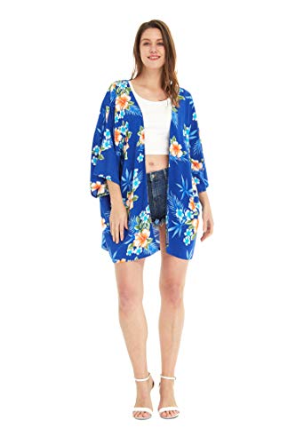 Matchable Family Hawaiian Luau Kimono Cardigan, Hibiscus Blue, Women, One Size #TOP1
