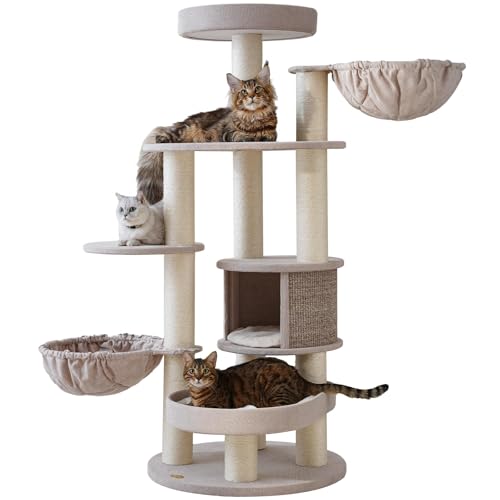 Extra Large Cat Tree for Maine Coon,65 Inches Tall Cat Tree Tower for Indoor Cats Large Adult 20 lbs,XXL Heavy Duty Luxury Sturdy Cat House with Big Hammock,Sisal Scratching Post,Condo
