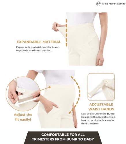 Image of Maternity Pants Work Over The Belly with Pockets, Womens Pregnancy Dress Pants Office Clothes Trousers Stretch Summer