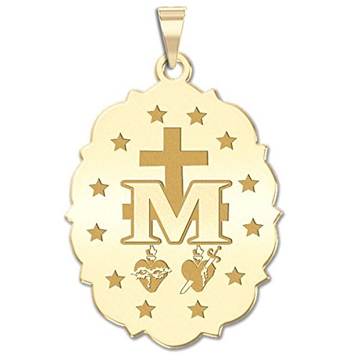 PicturesOnGold.com Miraculous Medal Scalloped Oval - 3/4 Inch X 1 Inch - Solid 14K Yellow Gold4