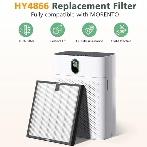 HY4866 Replacement Filter Compatible with MORENTO HY4866, WESTHEY HY4866, YIOU M1 Air Purifier, 3-in-1 H13 Ture HEPA Replacement Filters (Extra 4 Pre-filter) Enhanced Version for HY4866, 4 Pack