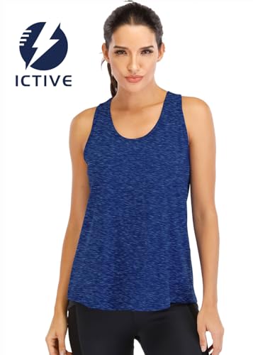 Image of ICTIVE Workout Tops for Women Loose Fit Racerback Mesh Backless Muscle Tank Running Shirts