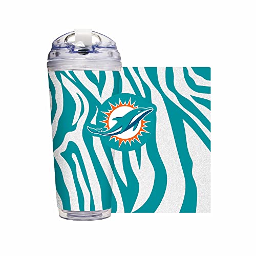Image of Rico Industries NFL Football Glitter 24oz Acrylic Glitter Tumbler with Hinged Lid, Officially Licensed Double Wall Tumbler with Straw
