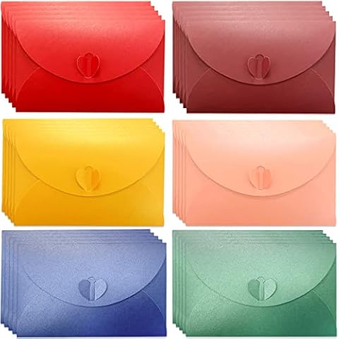 30 Pcs Colorful Mini Envelopes,Candy Colors Heart-Shaped Envelopes,DIY Blank Envelopes Pocket,Pocket Gift Card for Wedding envelopes Christmas or Birthday Party (6Colors/11cm*7cm) Cover