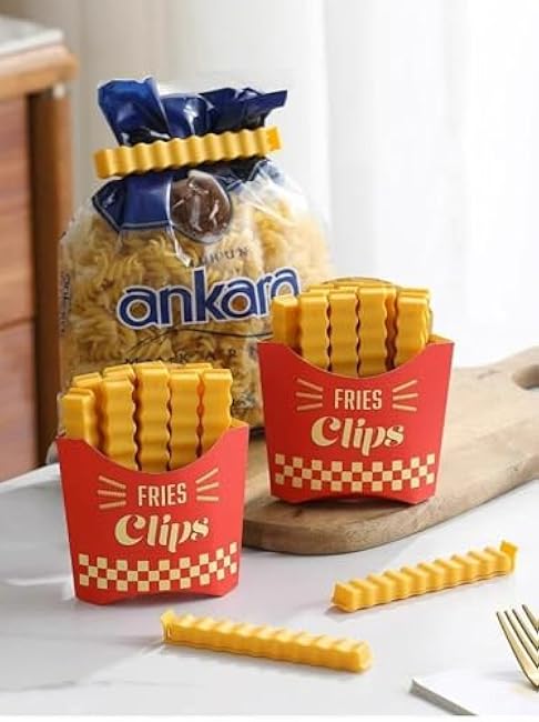 Magnetic Fries Clips Set of 12 Clips with Durable Plastic Holder Keep Food Fresh & Organized Novelty Design for Food Storage, Kitchen and Home Decor (3.8in X12pcs)(Two Pieces)