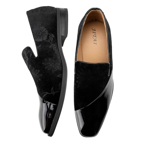 Image of JITAI Men's Velvet Loafers Classic Patent Leather Tuxedo Dress Shoes for Weddings Formal Events Stylish Comfortable Slip-Ons for Men