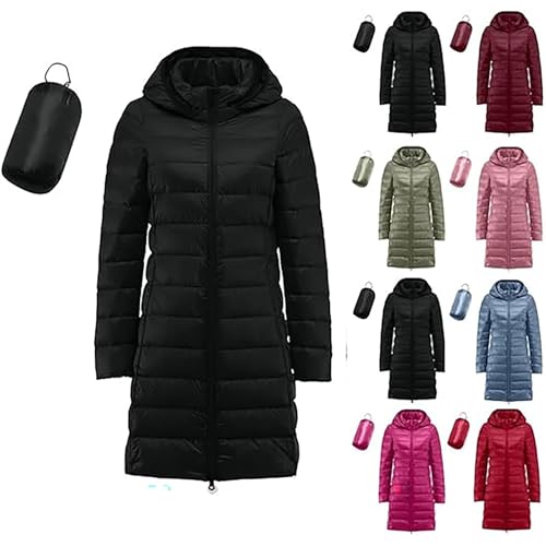 Abrigo acolchado para mujer, abrigo largo de invierno, chaqueta de plumón cálida con capucha, ropa de invierno, resistente al viento, abrigo de plumón, chaqueta ligera para mujer, chaqueta de invierno