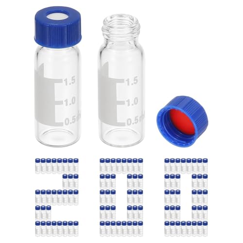 Fangxuee Vial de Muestreador Automático de 2 Ml, Viales de HPLC/ 9-425, Viales Transparentes de Laboratorio, Viales de Muestra, Tapa de Rosca, de Escritura, 200 Piezas