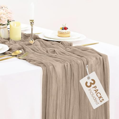3 Pack Nude Cheesecloth Table Runner, 10ft Light...
