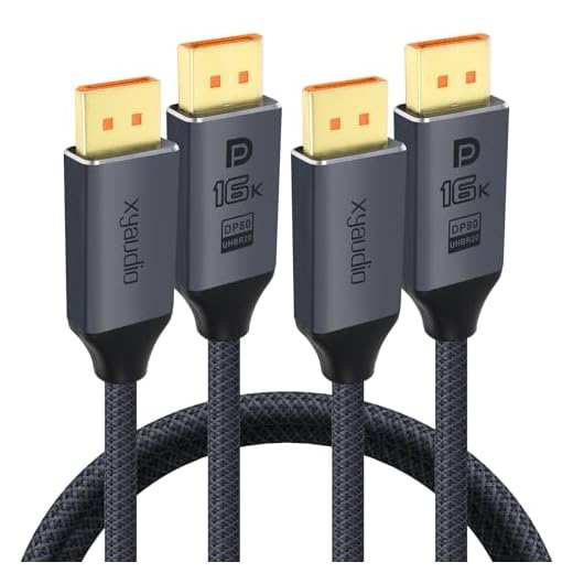 xyaudio 10 FT/ 2 Pack 80Gbps Displayport Cable 2.1,16K@60Hz, 8K@120Hz, 4K@240Hz,1080P@360Hz, DP80 HDR DSC 1.2a,FreeSync Display Port Cord for Gaming PC, Monitor 5090,7900XTX,S1334
