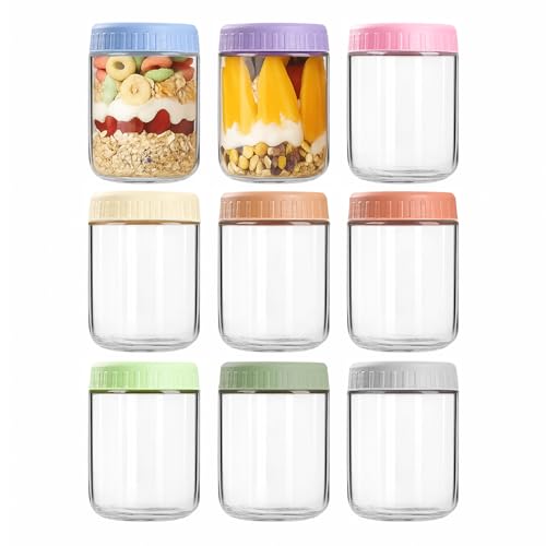 COYACOOL Overnight Oats Containers with Lids 16oz Wide Mouth Mason Jars with Lids 9 Pack Glass Jars with Airtight lid for Chia Pudding Yogurt Salad Meal Prer Oatmeal Jars