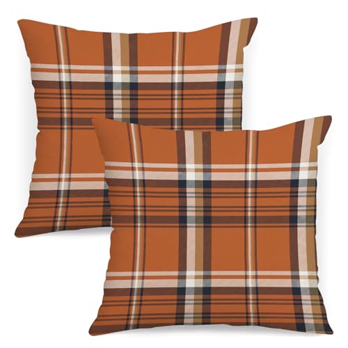Fall Plaid Pillow Covers 18x18 Set of 2 Tartan Gingham Autumn Plaid