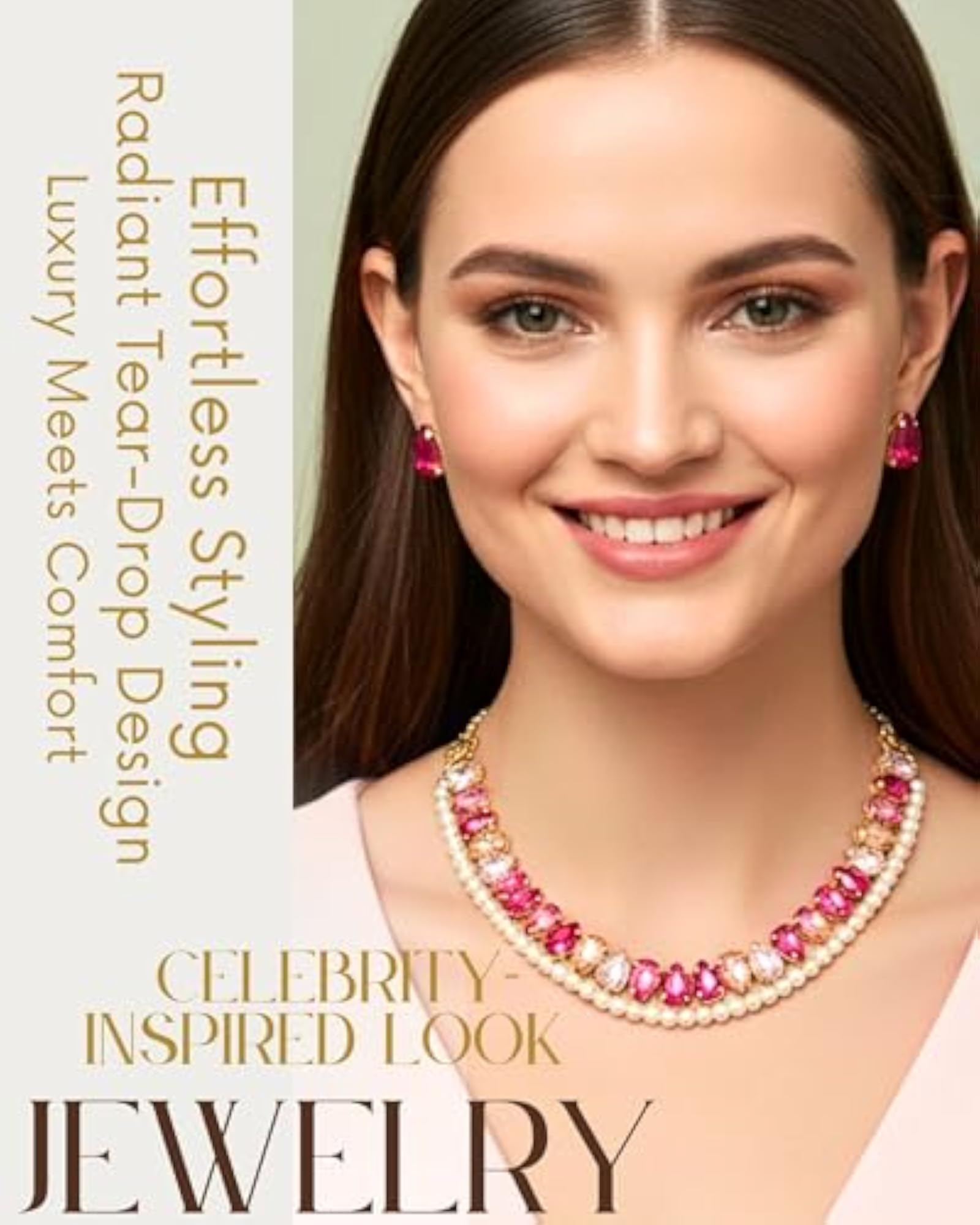 Women's Statement AD CZ American Diamond Pearl Necklace Set