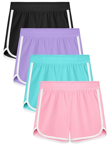 Image of Resinta 4 Packs Girls Soccer Shorts Toddler Girls Athletic Shorts Quick Dry Workout Dolphin Kids Active Shorts