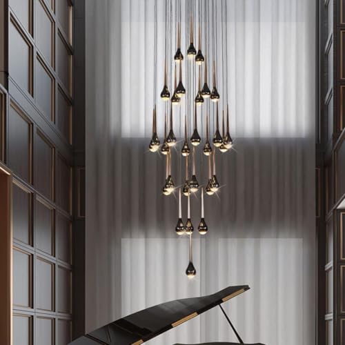 Lustre LED moderne 18 têtes suspension grand escalier design