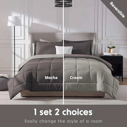 Image of FURBO Microfiber Reversible Comforter Set | Soft 200 GSM Lightweight All Season Quilt Blanket for Double Bed | Mocha & Cream (Without Pillow Covers)