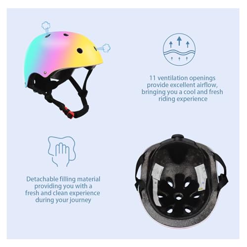 Image of Color Gradient Adjustable Kids Bike Helmet with Knee & Elbow Pads Set | Multi-Sport Safety Gear for Boys & Girls Ages 5-14 | Skateboarding, Scooters, Roller & Inline Skating, Longboarding