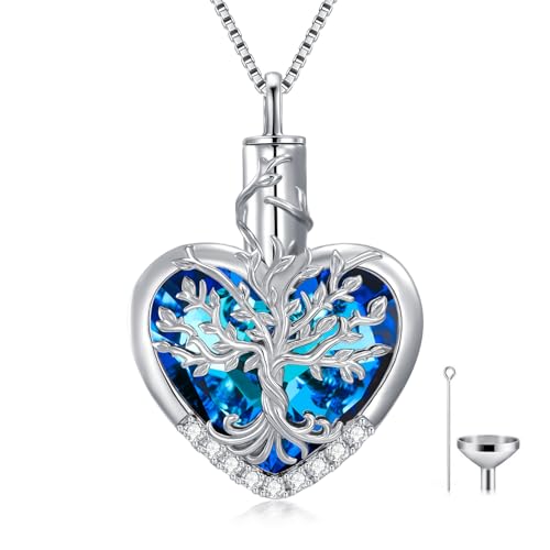 WINNICACA Urn Necklaces for Ashes 925 Sterling Silver Tree of Life Heart Cremation Jewelry for Ashes Jewelry Gifts for Human Ashes Keepsake Memorial Jewelry for Women Men