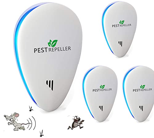 Répulsif Ultrason Anti Moustiqué, Répulsif Ultrason Souris Version pour moustiques, Souris, Fourmis, Mouches, araignées, cafards-Professionnel et Efficace (4 Pcs)