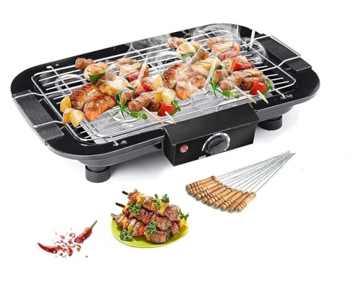 Image of Electric Barbeque Grill with Adjustable Temperature Control | Portable Indoor & Outdoor BBQ Grill | Tandoor & Grill with Removable Water-Filled Drip Tray