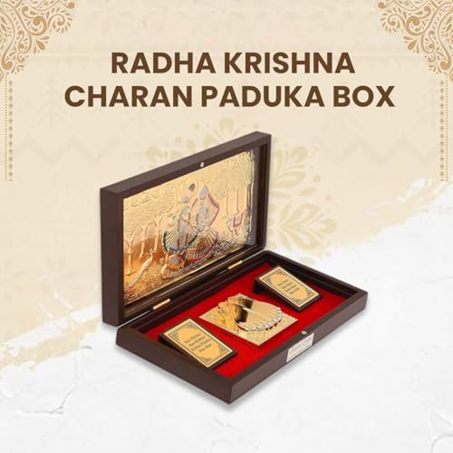 Image of Radha Krishna Charan Paduka Box l Gold Plated | Radhe Shyam Prayer Box | Charan Paduka Box for Pooja | Momento with Natural Fragrance l Decorative Showpiece l Wedding Gifts & House Warming