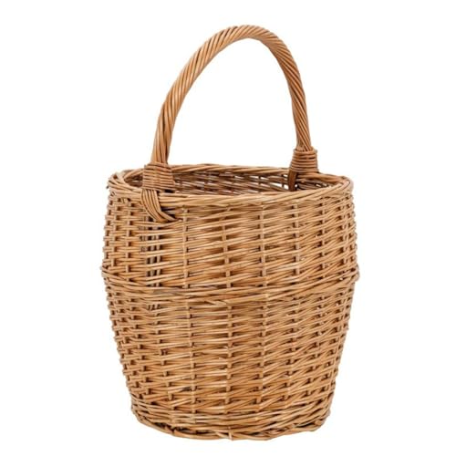 AUBRY GASPARD - Panier Rond en Osier Buff - Ø 30 cm - Hauteur 28-40 cm - Anse Renforcée - Teinte Naturelle Caramel - Fabrication Artisanale - Idéal pour...