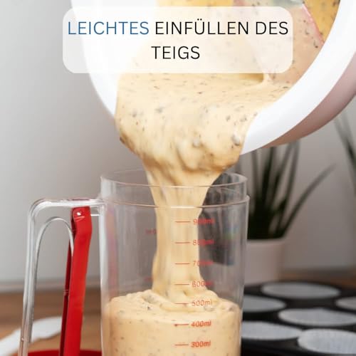 Foto von Westmark Teigportionierer - Crêpes Maker mit Deckel & Skala - 900ml Volumen - ideal auch für Muffins & Waffeln - glasklarer Kunststoff - kein Teigschaber mehr nötig (rot)