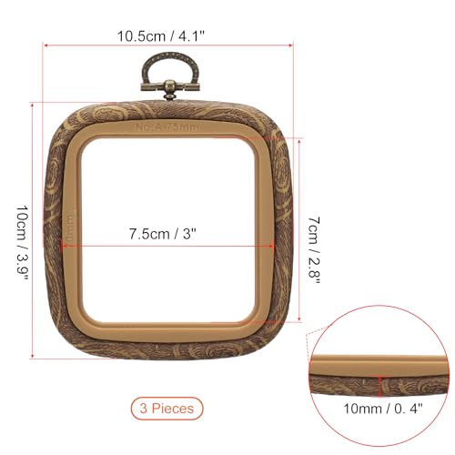 Image of PATIKIL 3x2.8inch Embroidery Hoops, 3Pieces Imitated Wood Square Frame Cross Stitch Hoop Ring for Embroidery Art Craft Sewing Ornaments Hanging Decoration