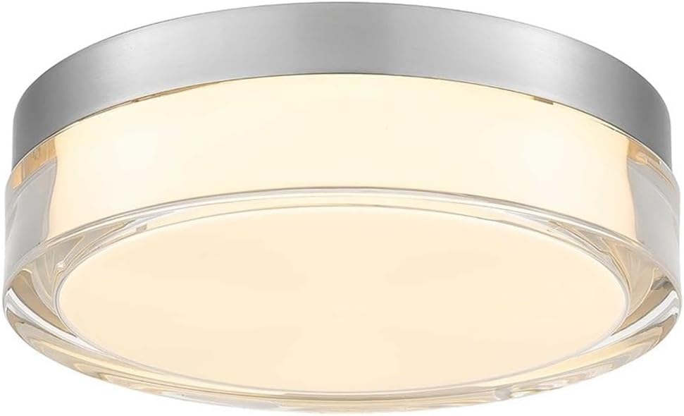 BOWERY HILL Modern Stainless Steel LED Outdoor Flush Mount, 9-Inch Silver Finish, Acrylic Diffuser, Wet-Rated Frame, Adjustable 3-CCT Lighting for Porch or Outdoor Spaces
