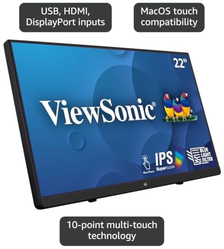 Image of ViewSonic TD2230 22 Inch 1080p Touch Screen Monitor, 10-Point Multi-Touch for Retail POS and Kiosks, Durable 7H Scratch-Resistant Glass, 100x100 mm VESA Compatible, HDMI, and DisplayPort Inputs