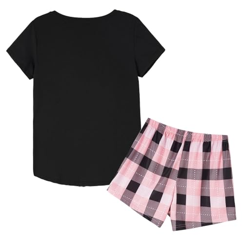 Image of YIJIU Women Short Sleeve Tee and Shorts Pajama Set Cute Alpaca Print Sleepwear