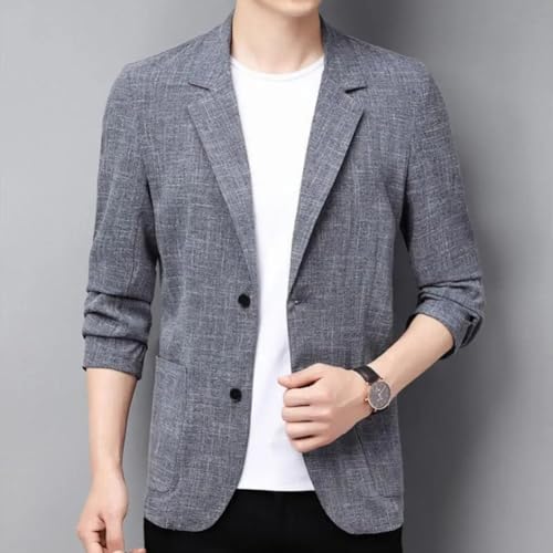 Summer Men Thin Coat Men Autumn Linen Solid Color Casual Suit Jacket Korean Slim Fit Formal Business Blazers2