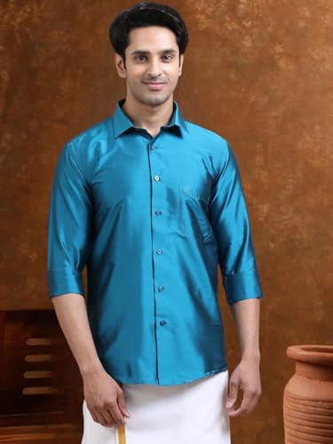 Image of Tattva Men Silk Blend Ethnic Shirt | Traditional South Indian Wear for Wedding, Festivals & Casual Wear