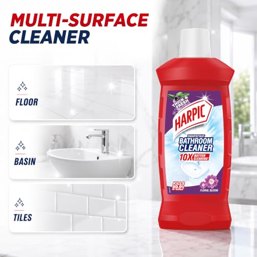 Image of Harpic Flushmatic In-Cistern Toilet Cleaner Blocks, Marine - 150 g | Lasts Upto 240 Flushes & Disinfectant Bathroom Cleaner Liquid, Floral - 1 L | India's # 1 Bathroom Cleaner