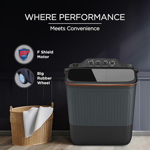 Image of Lloyd 8 kg 5 Star Semi Automatic Top Load Washing Machine |Toughened Glass Soft Closing Wash & Spin Lids (GLWMS80AVGEL, Dark Grey)