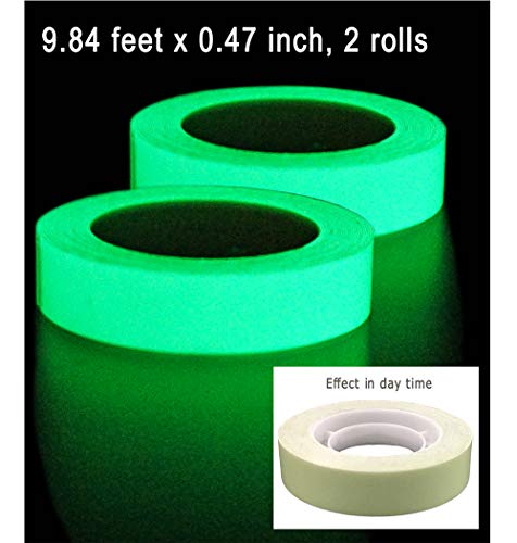 Duofire 2 Rolls Glow In The Dark Tape, Luminous Tape Sticker,9.84' Length X 0.47" Width (1.2Cmx300Cm) High Luminance Glow Removable Waterproof Photoluminescent Glow In The Dark Safety Tape (Size-No.1) #TOP1