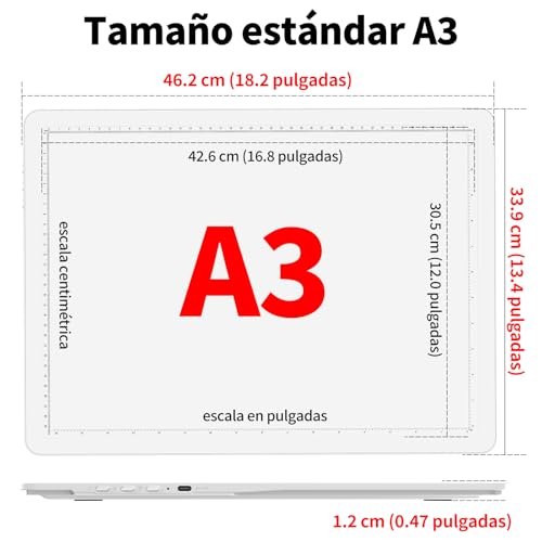 Miniatura 6 de Toheto Tablero De Luz Recargable A3 Con Soporte, Bolsa, Almohadilla De Luz Magnética Súper Brillante Con Botones Laterales, Caja De Luz Inalámbrica Para Trazar Y Dibujar, Mesa De Luz Inalámbrica Para