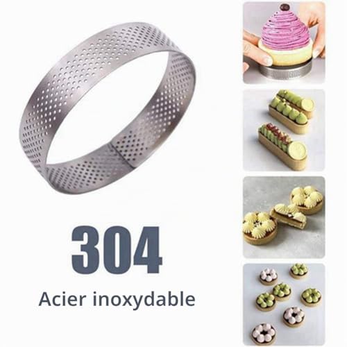 Iegefirm 20 PièCes SéRies Anneaux à Circulaires avec Trous Aux Fruits Quiches Gâteau Mousse Cuisine Moule de Cuisson Gâteau Perforé Mousse Anneau 8Cm – vue 5