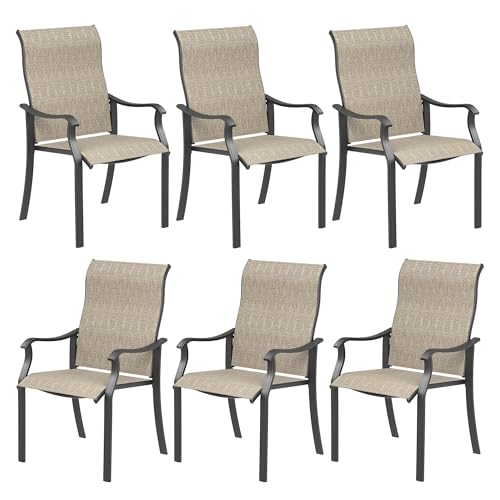 Image of UDPATIO Patio Dining Chairs Set of 6, High Back Wide Seat Outdoor Furniture Chairs with All Weather Breathable Textilene, for Garden Lawn, Brown