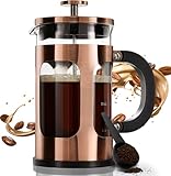 BAYKA French Press Coffee Tea Maker Small, Heat Resistant Thickened Borosilicate Glass Stainless Steel Single Serve Brewer, Cold Brew Cafetera Teapot, 21 Ounce 0.6 Liter,Copper