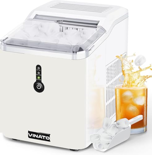 VINATO Maquina de Hielo, Máquina de Cubitos de Hielo Pequeña, 9 Cubitos de Hielo en Sólo 6-10 Minutos, Máquina de Cubitos de Hielo 12kg/24h, Doméstico, Blanco