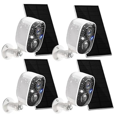 GMK Solar Security Cameras Wireless Outdoor 4 Pack, 2K Battery Powered Cameras for Home Security, Color Night Vision, Motion Detection, 2-Way Talk, IP65 Waterproof, Remote Access, Cloud/SD Storage