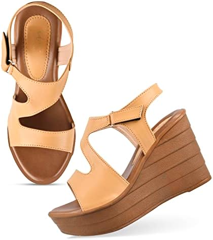 JM LOOKS Women' Platform BLACK Wedges High Heel Fashion Sandal Comfortable and Stylish Wedge For Casual & Formal Occasions