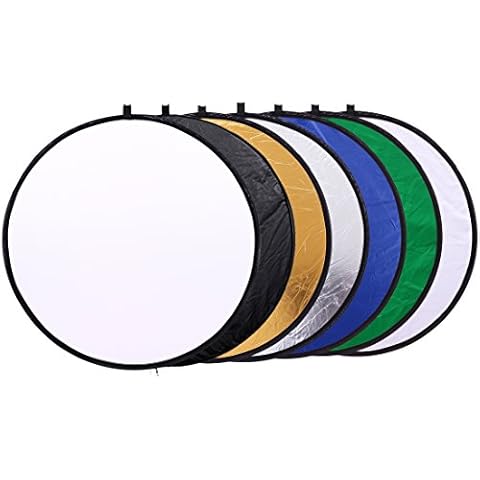 12 inch (30cm) Round Collapsible Mini Light Reflectors for Photography 7-in-1 Portable Sun Reflector for Studio Multi Photo Disc White,Blue,Green,Gold,Silver,and Black Cover