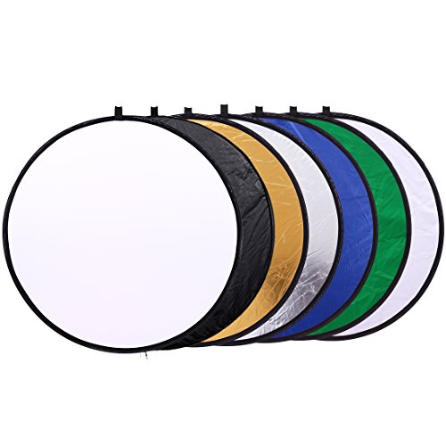 24 inch (60cm) Round Collapsible Light Reflectors for Photography 7 in 1 Portable Sun Reflector for Studio Multi Photo Disc White,Blue,Green,Gold,Silver,and Black