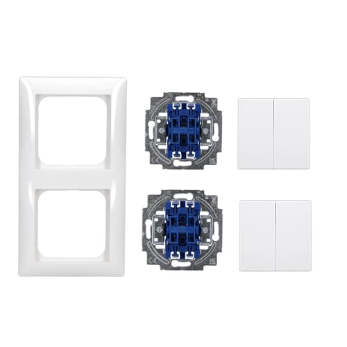 Busch-Jaeger Balance SI Komplett-Set:2x 2000/5 US Wippschalter-Einsatz + 2x 2505-914 Wippe + 1722-914 2fach Rahmen Alpinweiß